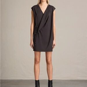 Allsaints Aures Dress black wrapped effect US 4